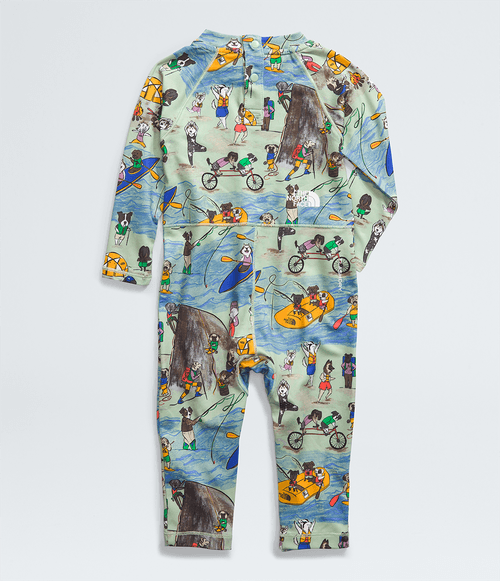 Macacão Infantil Baby The North Face Amphibious Sun One Piece Misty Sage TNF Design Dogs Print