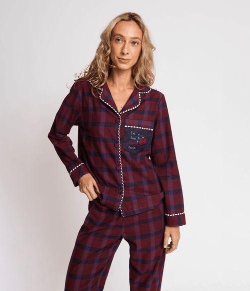 Camisa PS.61 Feminina de Pijama Xadrez Vinho