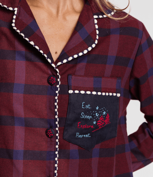 Camisa PS.61 Feminina de Pijama Xadrez Vinho