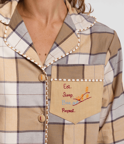 Camisa PS.61 Feminina de Pijama Xadrez Caramelo