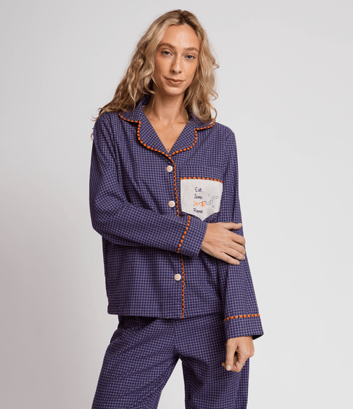 Camisa PS.61 Feminina de Pijama Quadriculado Marinho