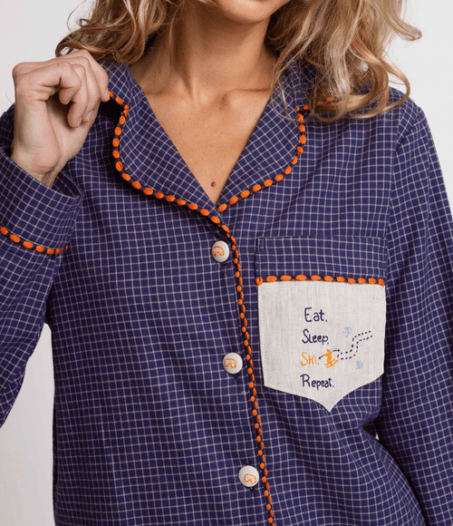 Camisa PS.61 Feminina de Pijama Quadriculado Marinho