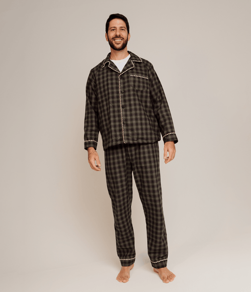 Calça PS.61 Masculina de Pijama Xadrez Preto e Verde