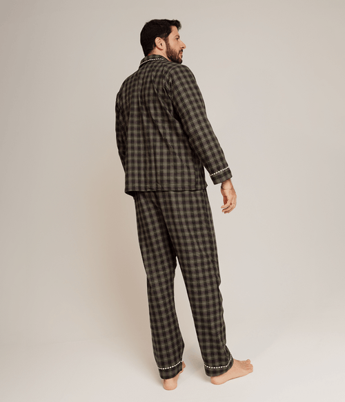 Calça PS.61 Masculina de Pijama Xadrez Preto e Verde